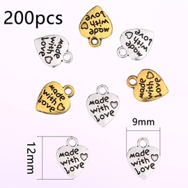 HERZWILD 200 pcs Tibetan Silver Heart Charm Pendants Antique,Golden Yellow Heart Pend，DIY Jewelry Makingant（Golden Yellow+Silver）