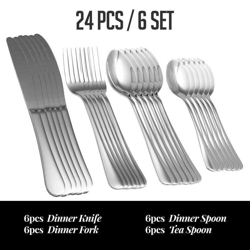 OVENTE 24-Piece Silverware Set Service for 6, Durable Stainless Steel