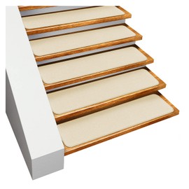 House, Home and More Set of 12 Skid-Resistant Carpet Stair Treads - Ivory Cream - 8 Inches X 23.5 Inches