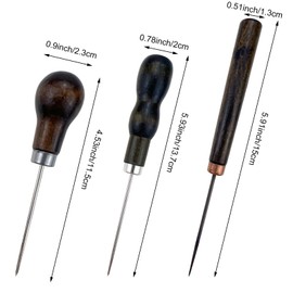 9PCS Scratch Awl Tool, Pin Punching Awl Tool Sewing with Gourd Shape Wooden Handle for Leather Craft Cloth Pouch Hole DIY Handmade Maker Tool