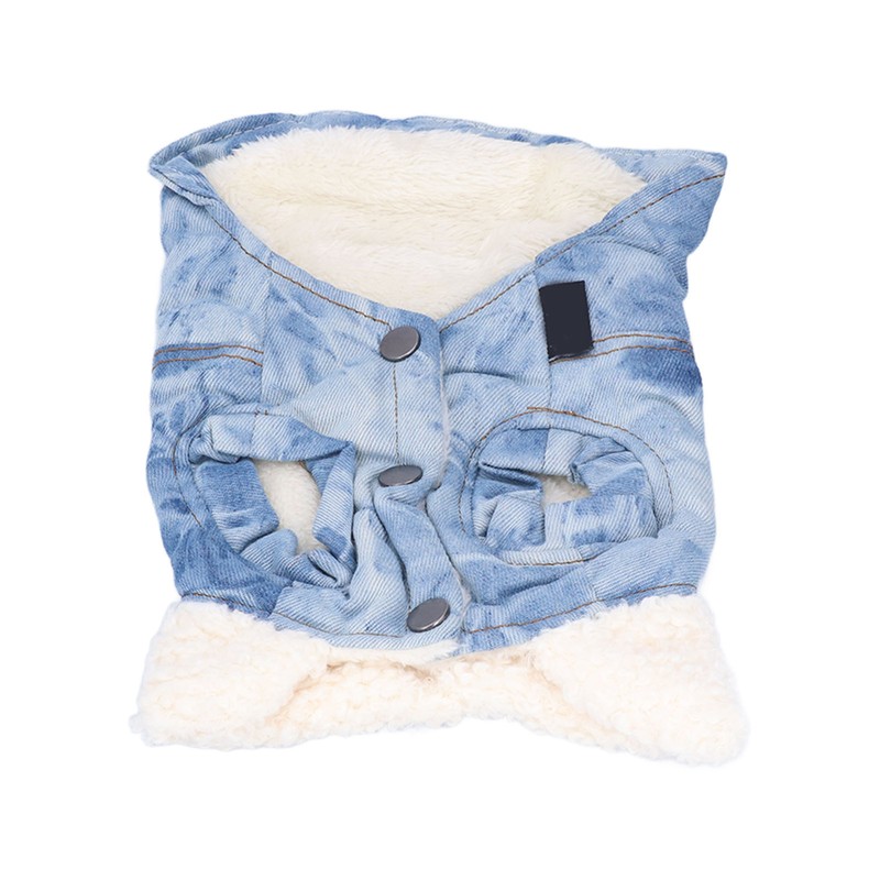 Dog Jean Coat Warm Cold Weather Plush Denim Pet Jacket