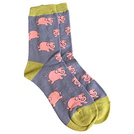 Purple Possum UK® Socks Piglet Print Ladies Pink Pigs Soft Bamboo Cotton Blend Blue Grey Lime Green Sock Gift Idea Shoe Size 4 to 7