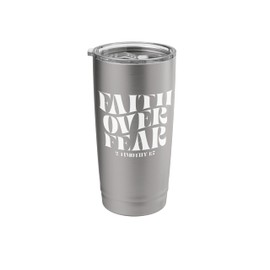 Retro Groovy Faith 2 Timothy 1 7 Faith over Fear Chritian Bi Stainless Steel Insulated Tumbler