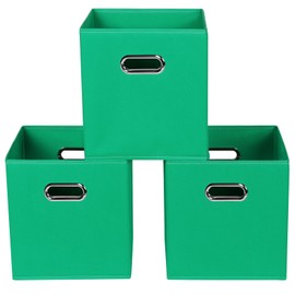 Yunkeeper Green Foldable Storage Bins, 11x11x11, Set of 3, (Fabric Cube Organizer with Handle, for Cloth or Accessory Storage)