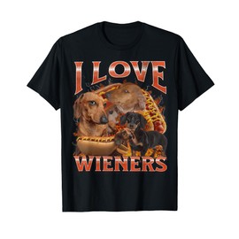 I Love Wieners Funny Offensive Dachshund Bootleg Graphic T-Shirt