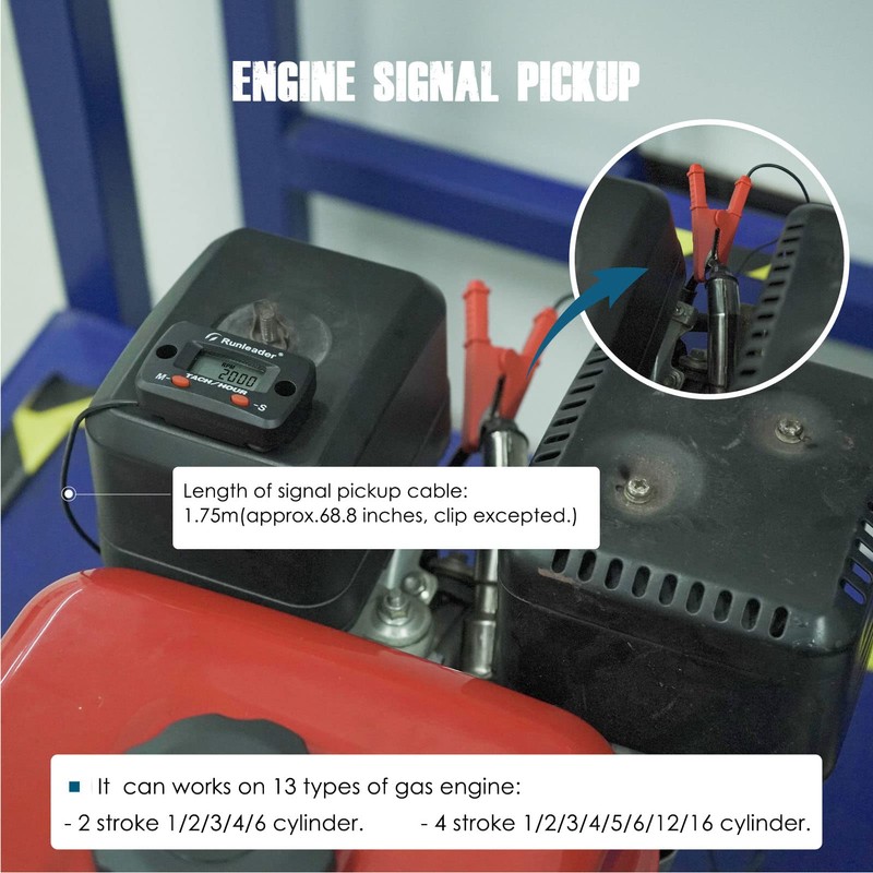 Runleader Hour Meter for Small Engine Tachometer with Alligator Clip