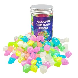 Muzero Glow in The Dark Stones, 100pcs Glowing Rocks Luminous Stone for Vase Fillers Fish Tank Aquariums Rocks Fake Jewels Crysetal Plastic Jewels Gem Pebbles Decorations Powered by Light or Solar