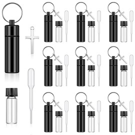 Tandefio 10 Sets Anointing Oil Bottles Keychain Vial Holy Water Container with Dropper Cross Pendant for Travel Baptism Favor(Black)