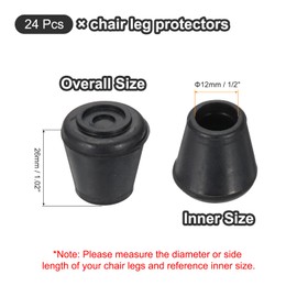 PATIKIL Chair Leg Floor Protectors, 24 Pcs 1/2" ID Round Non-Slip Rubber Furniture Chair Leg Tips Cap for Hardwood Floor Furniture Feet Cover Carpet, Black