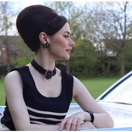 Lovett & Co. Audrey Jet Flower 3 Row Bracelet