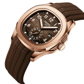 NIBOSI Men's Analog Watch, Brown Silicone Strap, Date Display