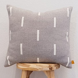 Lumi Living 100% Cotton Knitted Soft Modern Geometric Dash Lines Throw Pillow Cover (20x20, Black & Cream)