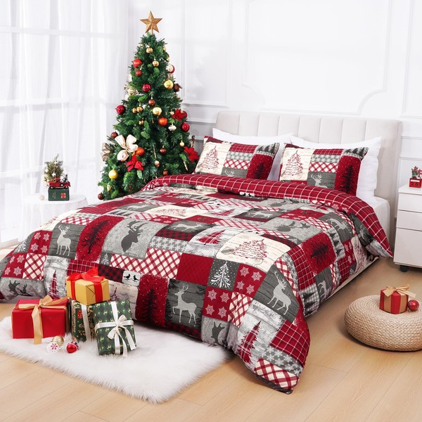 FRAMICS 3 Piece Christmas Duvet Cover King Size Set -