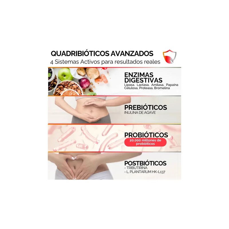 Enzimas Digestivas + Probioticos + Prebioticos + Postbioticos | Quadribioticos