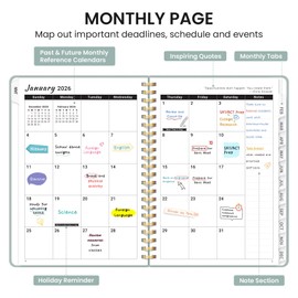 2026 Planner, Weekly and Monthly Planner, January 2026 - December 2026, Hardcover 2026 Calendar Planner Book with Tabs For Women & Men, Inner Pocket, Spiral Bound, Perfect for Office Home School Supplies - A5 (6.3" x 8.5"), Dusty Blue