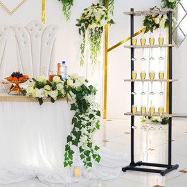 ikare Champagne Wall,Champagne Wall Holder for Party 50, 4 Tiers Wooden Champagne Wall Stand, 32 Champagne Glass Stemware Rack for Wedding,Birthday and Party