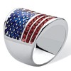 PalmBeach Silvertone Round Simulated Red Ruby and Enamel American Flag