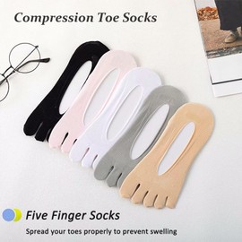 5Pairs Sockalign USA Toe Socks for Bunions, Bunion Relief Socks Women, Bunion Socks for Women, Compression Toe Socks