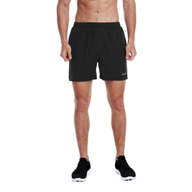 EZRUN Pantalones cortos de entrenamiento para correr de 5 pulgadas para hombre, de secado rápido, ligeros, con forro y bolsillos con cierre, color negro, talla XL