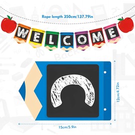 2Pcs Welcome Banner Classroom Banner Decorations, Back To School Decorations Cute Stationery Patterns Banners School Decoration First Day of School Banners