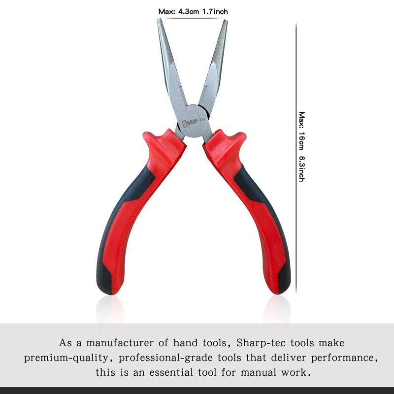 Sharp-tec Long Nose Pliers 160mm with Soft Grip Handles, Heavy
