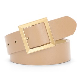 SUOSDEY Women Leather Belt for Jeans Pants, Ladies Dress Waist Belt with Square Gold/Silver Buckle beige