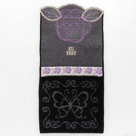 ANNA SUI 109338-0001-03 Pocket Towel, Rose Applique (Black) (100% Cotton), Rose, Sanitary Pouch, Women's, Hand Towel, Approx. 5.5 x 11.0 inches (14 x 28 cm), ANNA SUI