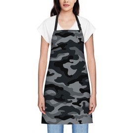 Smooffly Camouflage Pattern Black and Gray Apron Chefs Apron, Cooking and Baking Apron for Men and Women, Kitchen Aprons, Butchers Apron, BBQ & Catering Bibs