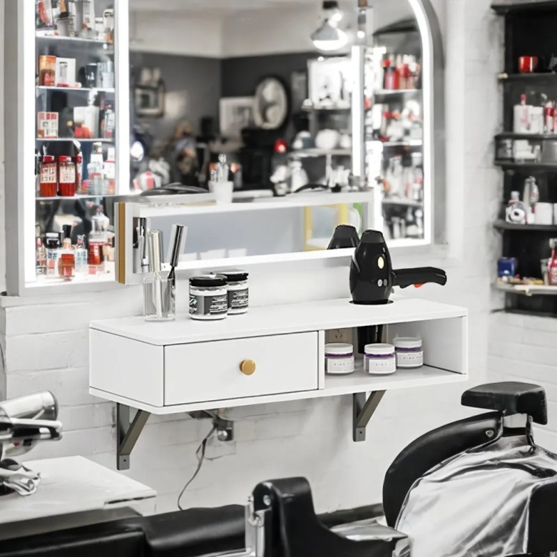 Muebles Para Barbería Con Cajón Mesa Flotante Pared 15cm Blanco