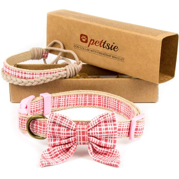 Pettsie Dog Collar Bow Tie & Owner Friendship Bracelet, Adjustable