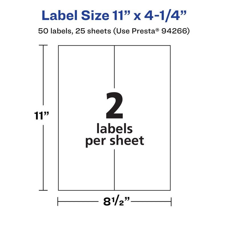 Avery Matte White Rectangle Labels, 11" x 4.25", 50 Matte