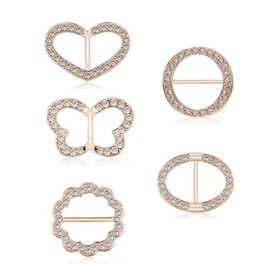 5PCS Silk Scarf Ring Clip T-shirt Tie Clips for Women Fashion Metal Rhinestone Heart Flower Butterfly Circle Clip Shawl Scarves Clasp Dress Accessories Jewelry Buckle Clothing Ring Wrap Holder (Silver)