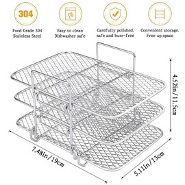 AMSGANK Airfryer Accessories, Hot Air Fryer Grill Grate Dehydrate Multifunctional, Coated Stainless Steel, Dishwasher Safe, Compatible with Ninja Hot Air Fryer Foodi Dual Zone AF400EU 9.5 L