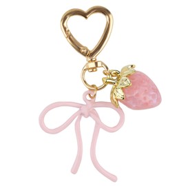 Mikovivi Cute Strawberry Keychain with Bow, Kawaii Bow Heart Key Chains Pink Cute Strawberry Bag Charms Aesthetic Heart Keychain Accessories for Purse Backpack Handbag