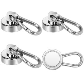 Wukong 25 mm Neodymium Magnets Hooks, Pack of 4 Strong Magnets with Hooks, 22 kg Magnets Carabiner Magnetic Hooks Extra Strong, Eyelet Magnet Hook Camping for Cruise and Garage