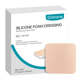 Dimora Silicone Foam Dressing Without Border 10 Pack- 3"x 3" Highly Absorbent Adhesive Waterproof Bandages for Wounds, Cuttable Pads for Wound Care and Dressings