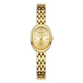 Diaofendi Petite Vintage Oval Gold Women’s Watch, Waterproof Elegant Watch with Japanese Quartz Movement, Adjustable Strap with Tool, D36322-All Gold, Classic