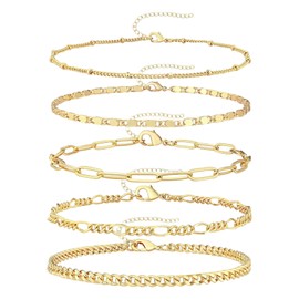 Pack of 5 Anklets for Women, Elegant Anklets, Anklets for Women, Adjustable Layered Beach, Luxurious & Delicate Anklets for Mother, Girlfriend, Sister, One size, Metal, Agate