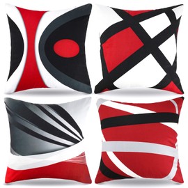 Cushion Cover 40 x 40 cm Sofa Cushion Modern Black Red Geometric Pattern Abstract Decorative Cushion Covers Super Soft Velvet Square Cushion Cover Set of 4 for Sofa Bedroom Chair Cushion Office