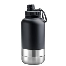 Portable Dog Water Bottle - 32 oz - Insulated with Detachable Bowls - Leak-Proof Pet Travel Bottle for Dogs (Black)