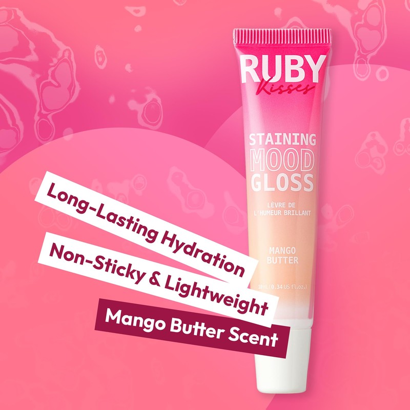 Ruby Kisses pH Lip Gloss, Pink Tinted Lip Balm Stain,