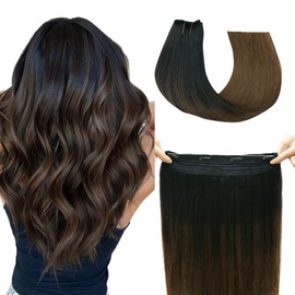 SAFIRENY Wire Hair Extensions Real Human Hair Highlights Invisible Wire Hair Extensions Straight Hair Extensions Clip Ins Natural Black to Brown Hair Extensions for Women 18inch 85g(#1BT/4-18inch)