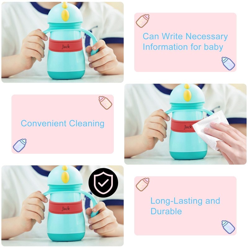 8PCS Silicone Baby Bottle Labels for Daycare - Reusable Writable