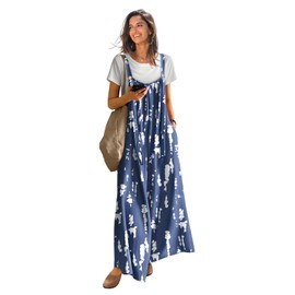 YESNO Casual Wide Leg Jumpsuits for Women Boho Floral Pleated Overalls Rompers Summer Outfits with Pockets L P0D CR147