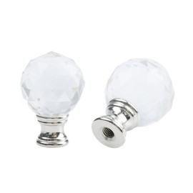 Runseaway 2PCS Crystal Lamp Finial, Clear Diamond Ball Lamp Shade Finial Cap Knob with Polished Silver Base, 1-3/4" Decorative Screw Top Shade Topper for Table & Floor Lamps