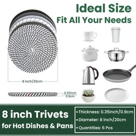 KITLAB 8 Inch Trivets for Hot Dishes, Hot Pots and Pans, Thick Heat Resistant Large Coaster for Kitchen, Hot Pads, Kitchen Essentials, Kitchen Decor for Table & Countertop, 6 Pcs