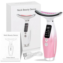 From US 7 Color LED Face Neck Lifting Wrinkle Removal Massager Handheld ABS Skin Care Device USB Charging Anti-Aging Home Usecolor: HY69 Gradation Pink