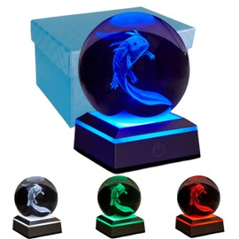 DIGFPWT 3D Axolotl Crystal Ball Lamp, 3.15 inch Crystal Axolotl Night Light with Colorful Lighting Touch Gray Base, Upgraded Gift Box Packing (Axolotl A)