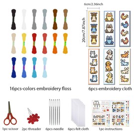 FREEBLOSS 6 Set Cross Stitch Bookmark Kit Cross Stitch Kit Farm Animals Stamped Cross Stitch Bookmark with Instruction Cross Stitch Kits for Adults DIY Bookmark Kit 8.7''x3.15''