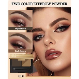 Eyebrow Powder Makeup Kit, 2 Colors Waterproof Long Lasting Dark/Light Brown Eye Brow Tinting Powder Palette, Professional Eyebrow Filler Contour Gifts for Women with Mirror Brow Brush & Razor-Set 01#
